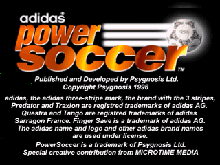 Adidas Power Soccer title screen for Playstation